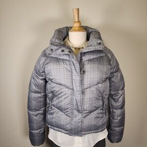Womens‎ Grey Plaid Puffer Jacket Quilted Coat Winter Warm Padded Small